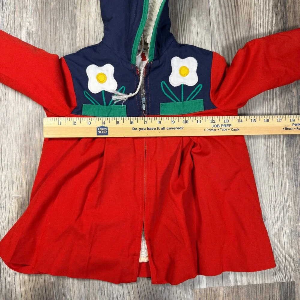 Vintage Koala Way Kids Red Navy Sherpa Lined Floral Applique Hooded Coat Size 3